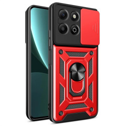 Хибриден гръб със стойка и слайдър за камера за Honor X6b - червен