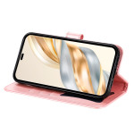 Кожен калъф тип портмоне с цвете за Honor Magic7 Lite 5G - розов - 1
