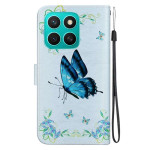 Кожен калъф тип портмоне за Honor X8c - синя пеперуда - 1 Кожен калъф тип портмоне за Honor X8c - синя пеперуда - 1