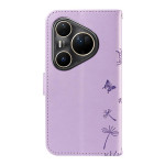 Кожен калъф тип портмоне с цветя за Huawei Pura 80 Ultra - лилав - 1 Кожен калъф тип портмоне с цветя за Huawei Pura 80 Ultra - лилав - 1