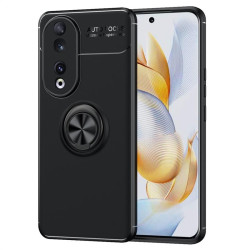 Силиконов гръб със стойка тип пръстен за Honor 90 - черен