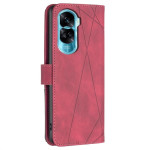 Кожен калъф тип портмоне марка BINFEN COLOR за Honor 90 Lite 5G - червен със сив триъгълник - 2 Кожен калъф тип портмоне марка BINFEN COLOR за Honor 90 Lite 5G - червен със сив триъгълник - 2