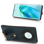 Силиконов гръб с покритие от кожа и стойка за Honor Magic5 Lite 5G - тъмно син - 2