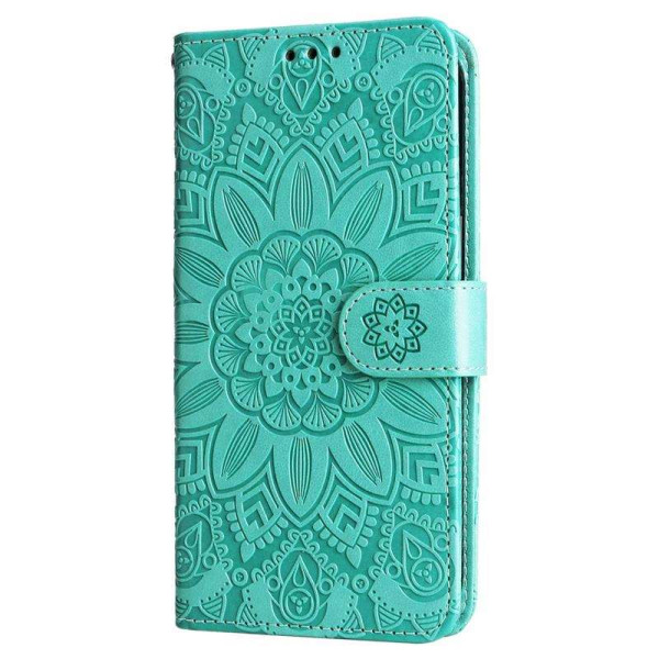 Кожен калъф тип портмоне с мандала за Honor Magic6 Lite 5G - зелен