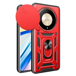 Хибриден гръб със стойка и слайдер за камера за Honor Magic6 Lite 5G - червен