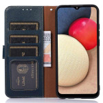 Кожен калъф тип портмоне марка KHAZNEH за Honor Magic6 Lite 5G - син с кафява лента - 0