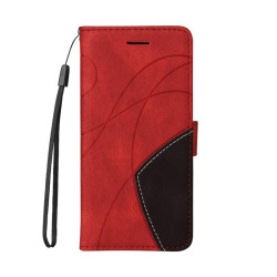 Кожен калъф тип портмоне с магнитна закопчалка за Honor X8b - червен с черен ръб