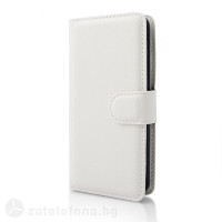 Кожен калъф тип портмоне с кръгло капаче за LG G2 mini - бял