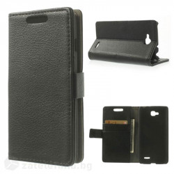 Кожен калъф тип портмоне за LG L90 D405 One SIM - черен