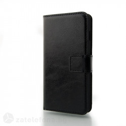 Кожен калъф тип портмоне с гладка кожа за LG L90 D405 One SIM - черен