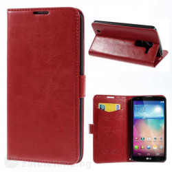 Кожен калъф тип портмоне с гладка кожа за LG Optimus G Pro 2 - червен