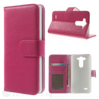 Кожен калъф тип портмоне с кръгло капаче за LG G3 S - ярко розов