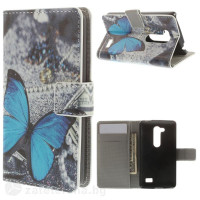 Кожен калъф тип портмоне за LG L Fino - синя пеперуда