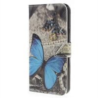 Кожен калъф тип портмоне за LG G7 ThinQ - синя пеперуда