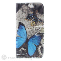 Кожен калъф тип портмоне за LG Q6 - синя пеперуда