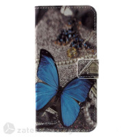 Кожен калъф тип портмоне за Nokia 5 - синя пеперуда