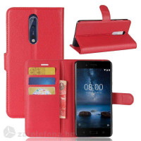 Кожен калъф тип портмоне с кръгло капаче за Nokia 8 - червен