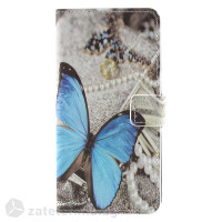 Кожен калъф тип портмоне за Nokia 8 - синя пеперуда