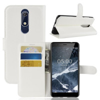 Кожен калъф тип портмоне с кръгло капаче за Nokia 5.1 - бял