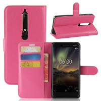 Кожен калъф тип портмоне с кръгло капаче за Nokia 6.1( Nokia 6 2018) - ярко розов