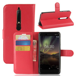 Кожен калъф тип портмоне с кръгло капаче за Nokia 6.1( Nokia 6 2018) - червен