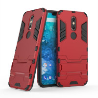 Хибриден гръб със стойка за Nokia 7.1 - червен