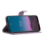Кожен калъф тип портмоне с дърво за Nokia 5.4 - лилав - 2 Кожен калъф тип портмоне с дърво за Nokia 5.4 - лилав - 2