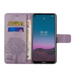 Кожен калъф тип портмоне с дърво за Nokia 5.4 - лилав - 0 Кожен калъф тип портмоне с дърво за Nokia 5.4 - лилав - 0