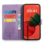 Калъф тип портмоне с дърво за OPPO A5 Pro 5G - лилав - 0 Калъф тип портмоне с дърво за OPPO A5 Pro 5G - лилав - 0