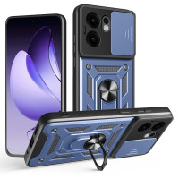 Хибриден гръб със стойка и слайдър за камера за Oppo Reno 13F 5G - тъмно син