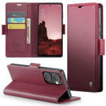 Кожен калъф страничен flip марка CASEME за Oppo Reno 13F 5G – винено червен - 1 Кожен калъф страничен flip марка CASEME за Oppo Reno 13F 5G – винено червен - 1