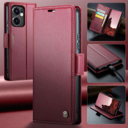Кожен калъф страничен flip марка CASEME за Oppo Reno 13F 5G – винено червен