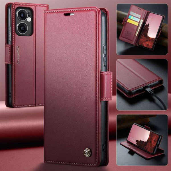 Кожен калъф страничен flip марка CASEME за Oppo Reno 13F 5G – винено червен Кожен калъф страничен flip марка CASEME за Oppo Reno 13F 5G – винено червен