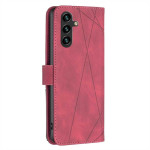 Кожен калъф тип портмоне марка BINFEN COLOR за Samsung Galaxy A26 5G - червен със сив триъгълник - 2 Кожен калъф тип портмоне марка BINFEN COLOR за Samsung Galaxy A26 5G - червен със сив триъгълник - 2