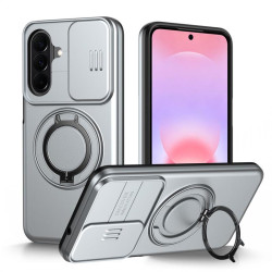 Хибриден гръб с кръгла метална стойка MAGSAFE и слайдър за камера за Samsung Galaxy A27 5G - сив