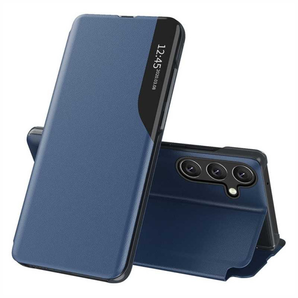 Тънък кожен калъф тип портмоне с прозорче за Samsung Galaxy A27 5G – тъмно син Тънък кожен калъф тип портмоне с прозорче за Samsung Galaxy A27 5G – тъмно син