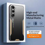 Алуминиев гръб за Samsung Galaxy A37 5G - черен със златиста рамка - 0