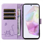 Кожен калъф тип портмоне с котка за Samsung Galaxy A36 5G/A56 5G - лилав - 0 Кожен калъф тип портмоне с котка за Samsung Galaxy A36 5G/A56 5G - лилав - 0