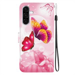 Кожен калъф тип портмоне за Samsung Galaxy A36 5G/A56 5G - червена пеперуда - 2 Кожен калъф тип портмоне за Samsung Galaxy A36 5G/A56 5G - червена пеперуда - 2