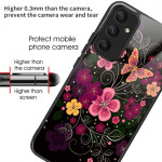 Силиконов кейс със стъклен гръб за Samsung Galaxy A56 5G - цветя и пеперуда - 0 Силиконов кейс със стъклен гръб за Samsung Galaxy A56 5G - цветя и пеперуда - 0