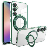 Силиконов гръб с кръгла стойка за Samsung Galaxy A36 5G/A56 5G - със зелена рамка