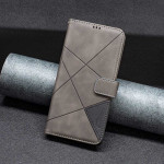 Кожен калъф тип портмоне марка BINFEN COLOR за Samsung Galaxy A56 5G - сив с черен триъгълник - 2