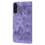 Кожен калъф тип портмоне с котки за Samsung Galaxy А57 5G - лилав - 1 Кожен калъф тип портмоне с котки за Samsung Galaxy А57 5G - лилав - 1