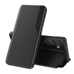 Тънък кожен калъф тип портмоне с прозорче за Samsung Galaxy А57 5G – черен