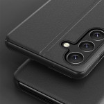 Тънък кожен калъф тип портмоне с прозорче за Samsung Galaxy А57 5G – черен - 0
