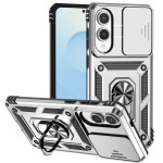 Хибриден гръб със стойка и слайдър за камера за Samsung Galaxy S25 Edge - бял