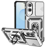 Хибриден гръб със стойка и слайдър за камера за Samsung Galaxy S25 Edge - бял