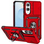 Хибриден гръб със стойка и слайдър за камера за Samsung Galaxy S25 Edge - червен