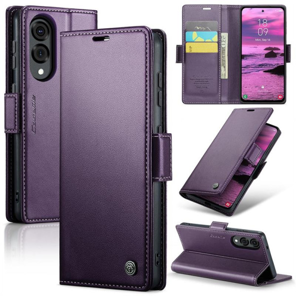 Кожен калъф страничен flip марка CASEME за Samsung Galaxy S25 Edge – лилав Кожен калъф страничен flip марка CASEME за Samsung Galaxy S25 Edge – лилав