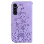 Кожен калъф тип портмоне с цветя за Samsung Galaxy S25 FE - лилав - 2 Кожен калъф тип портмоне с цветя за Samsung Galaxy S25 FE - лилав - 2